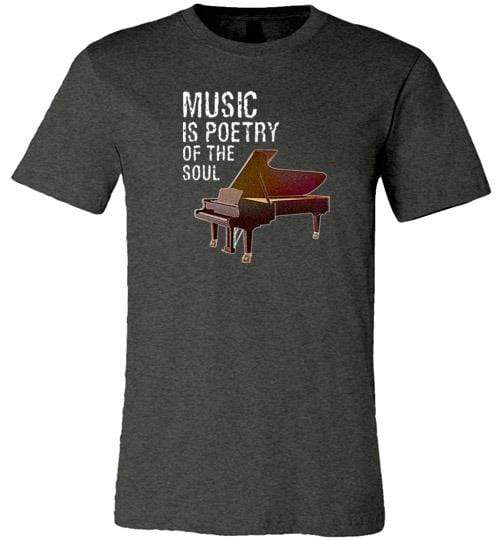 Music is Poetry Piano Shirt ~ Short-Sleeve Shirt for Youth & Adult Dark Grey Heather / XS