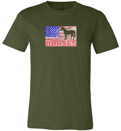 American Horses Shirt ~ Short-Sleeve Shirt (Adult & Youth) Olive / XS