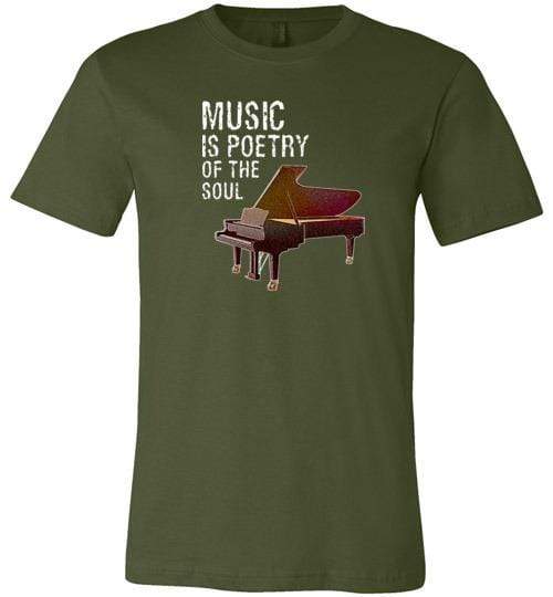 Music is Poetry Piano Shirt ~ Short-Sleeve Shirt for Youth & Adult Olive / XS