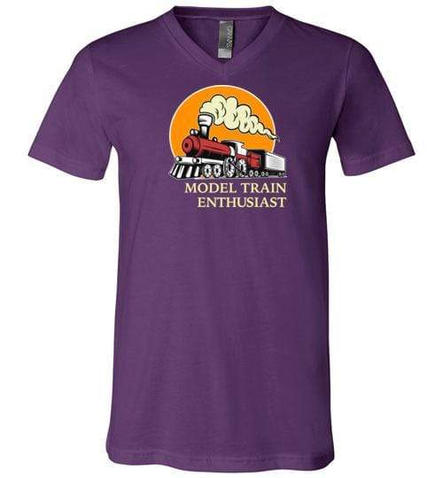 Model Train Enthusiast Vintage Railway Gift Shirt V-Neck Tee / Team Purple / S