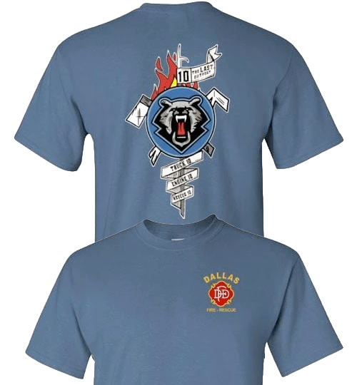 Dallas Fire-Rescue Station 10 Official Logo t-Shirt Indigo Blue / S