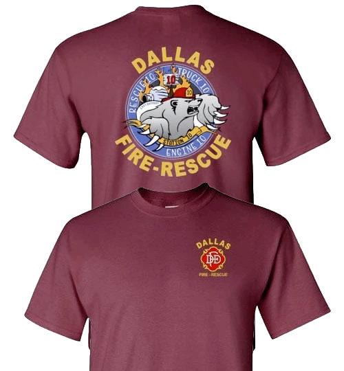 Dallas Fire Station 10 Polar Bear Logo t-Shirt Maroon / S