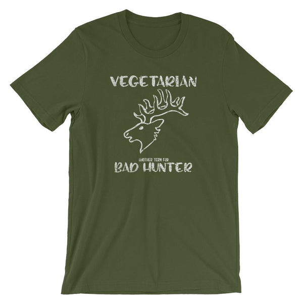 Vegetarian Another Term for Bad Hunter Short-Sleeve Shirt for Men & Women (Adult) Olive / S