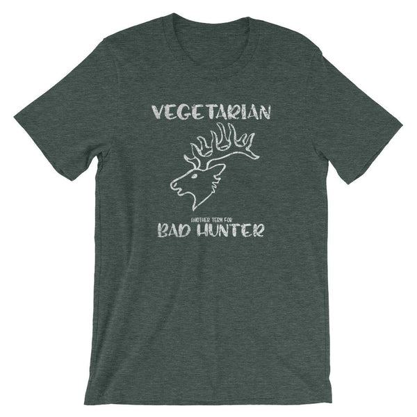 Vegetarian Another Term for Bad Hunter Short-Sleeve Shirt for Men & Women (Adult) Heather Forest / S