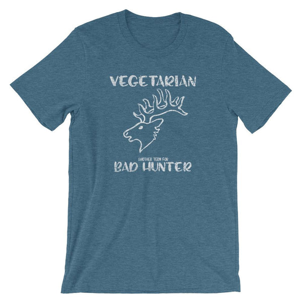 Vegetarian Another Term for Bad Hunter Short-Sleeve Shirt for Men & Women (Adult) Heather Deep Teal / S
