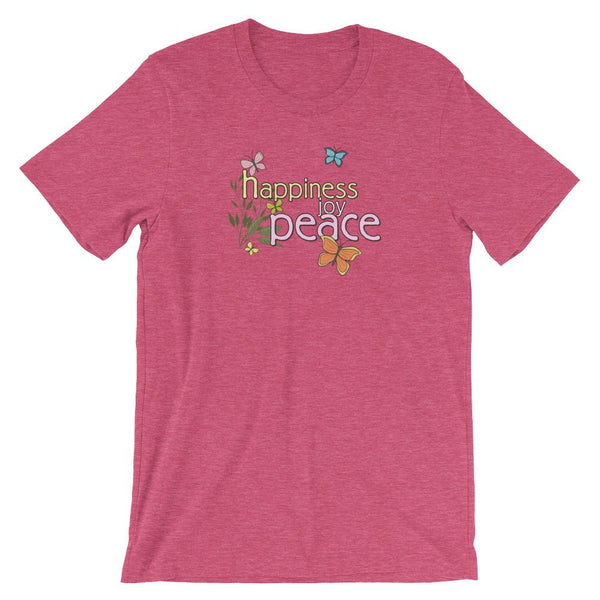 Happiness Joy Peace Butterfly Shirt for Women - Short-Sleeve (Adult) Heather Raspberry / S
