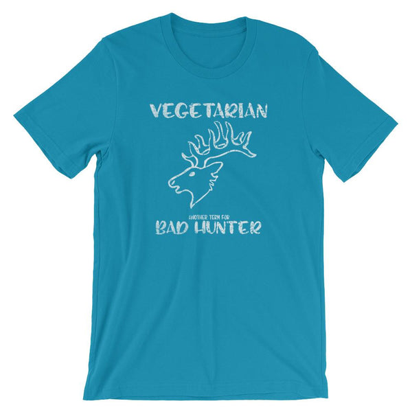 Vegetarian Another Term for Bad Hunter Short-Sleeve Shirt for Men & Women (Adult) Aqua / S