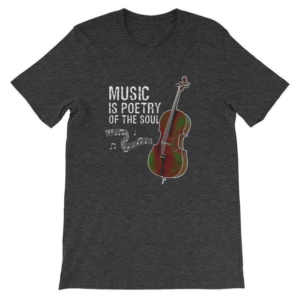 Music is Poetry Cello Short-Sleeve Shirt for Men & Women (Adult) Dark Grey Heather / S