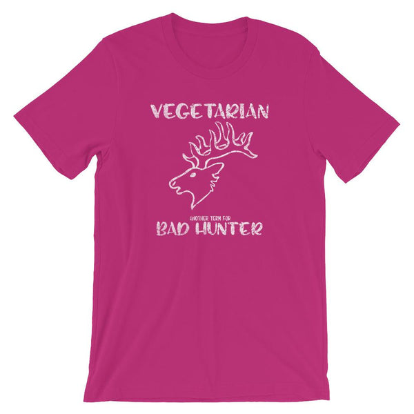 Vegetarian Another Term for Bad Hunter Short-Sleeve Shirt for Men & Women (Adult) Berry / S