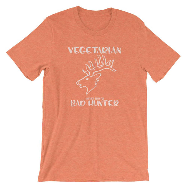 Vegetarian Another Term for Bad Hunter Short-Sleeve Shirt for Men & Women (Adult) Heather Orange / S