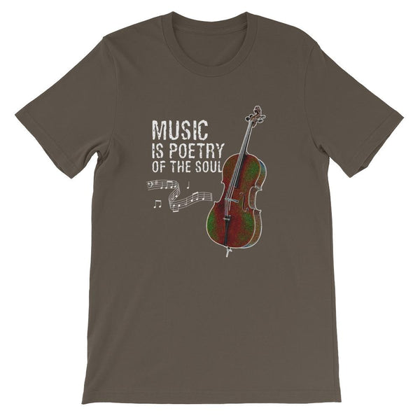 Music is Poetry Cello Short-Sleeve Shirt for Men & Women (Adult) Army / S
