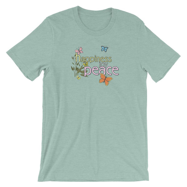 Happiness Joy Peace Butterfly Shirt for Women - Short-Sleeve (Adult) Heather Prism Dusty Blue / S