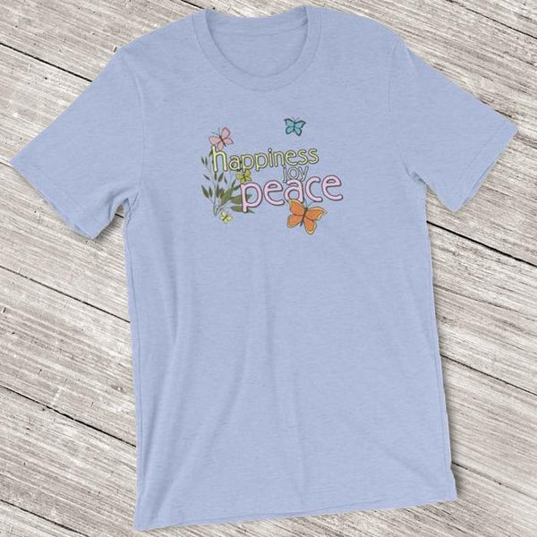 Happiness Joy Peace Butterfly Shirt for Women - Short-Sleeve (Adult) Heather Blue / S
